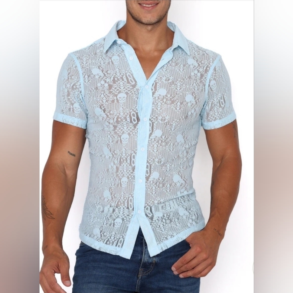 Skull & Bones Burnout Shirt Sky NWT